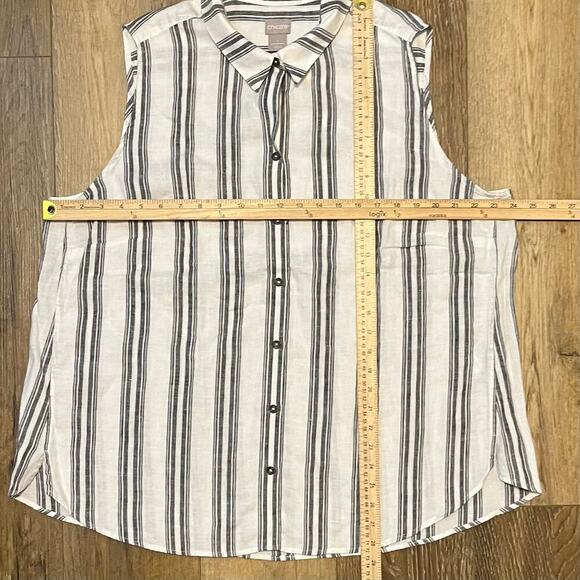 Chico’s No-Iron Linen Sleeveless Striped Tunic White Black Women’s Size 4 XXL - Picture 9 of 9